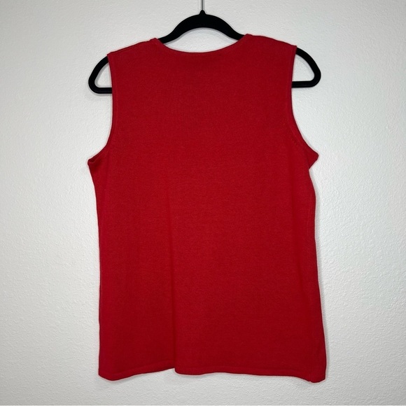 Carol Patterson Knits Red Linen Blend Pearl Beaded Embroidered Knit Top NWT - Picture 7 of 8